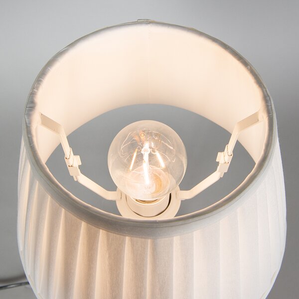 Retro stolná lampa mosadz s plisovaným tienidlom bielym 25 cm - Kaso