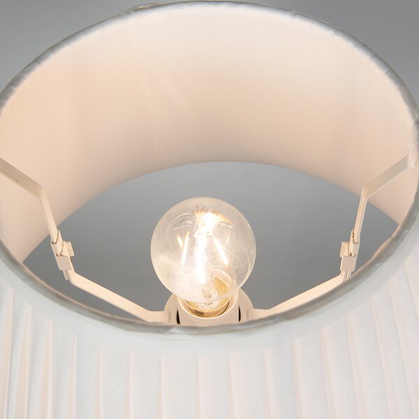 Retro stolná lampa mosadz s plisovaným tienidlom krémová 35 cm - Kaso