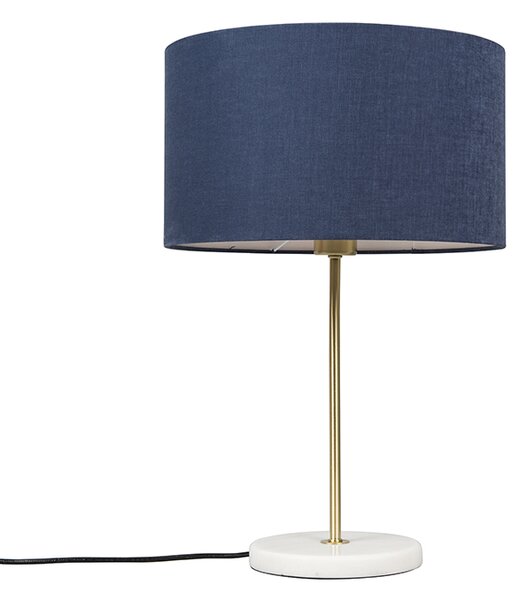Mosadzná stolová lampa s modrým tienidlom 35 cm - Kaso
