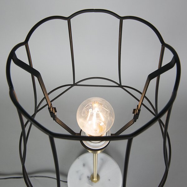 Retro stolová lampa mosadz s rámom Granny čierny 30 cm - Kaso