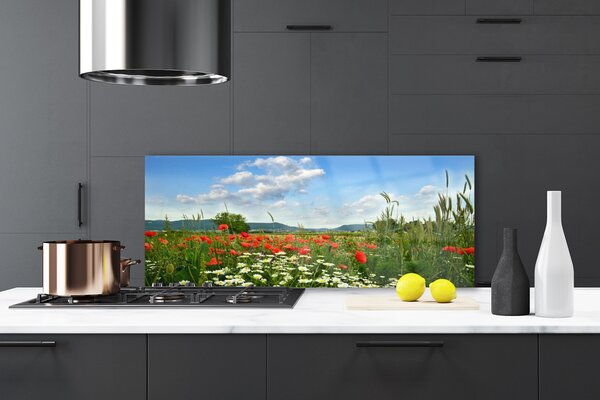 Sklenený obklad Do kuchyne Lúka kvety príroda 125x50 cm