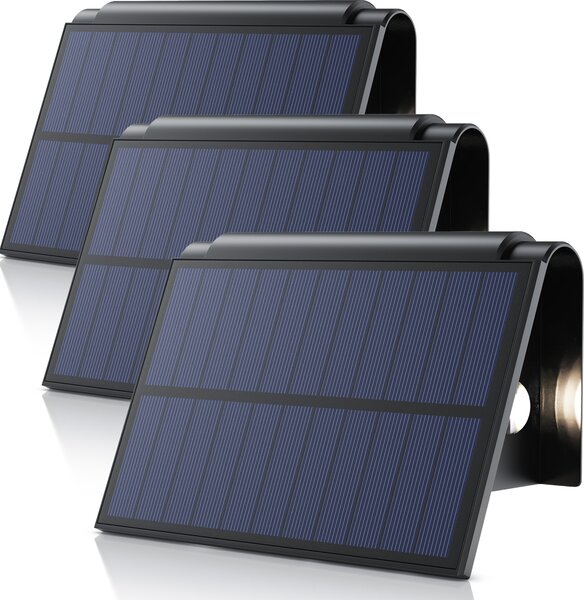 BEARWARE LED solárne svietidlo, solárna lampa na vonkajšie použitie, vonkajšie solárne svietidlo, solárna nástenná lampa, sada 3 kusov, 2 režimy, 2 úrovne, 3000K teplá biela, IP54, batéria 1800mAh