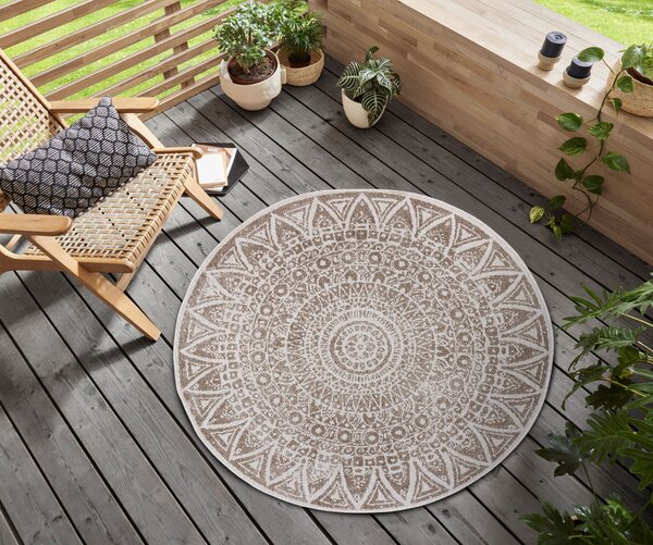 MK Original: Produkty s rodokmenem , Kusový koberec Mojkoberec Original Nora 105453 Linen kruh – na von aj na doma, 140x140 (priemer) kruh, hnedá, chodba / predsieň