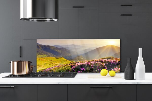 Sklenený obklad Do kuchyne Hora lúka krajina 125x50 cm