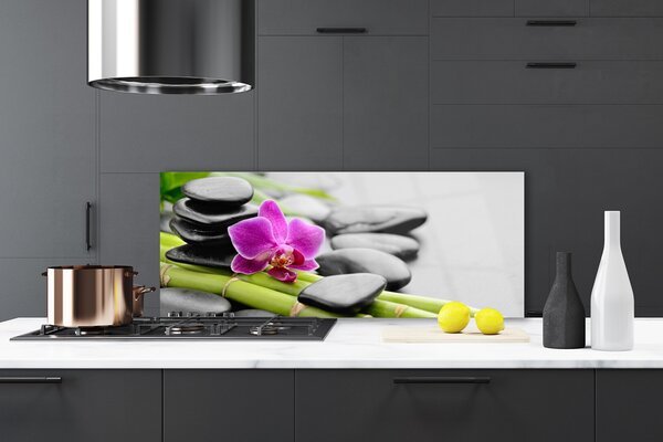 Sklenený obklad Do kuchyne Bambus kvet kamene umenie 125x50 cm