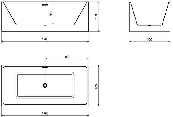 Mexen Nita, voľne stojaca vaňa 170 x 80 cm + čierna odtoková zátka a prepadový otvor, čierna - biela, 52091708075-B