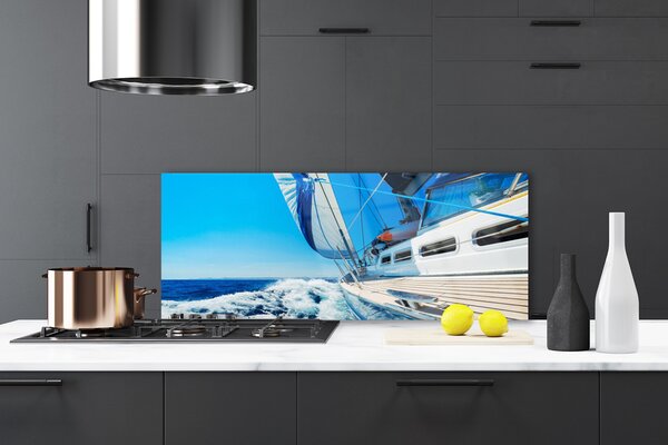 Sklenený obklad Do kuchyne Loďka more príroda 125x50 cm