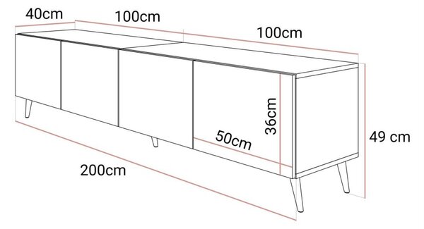 TV STOLÍK ELEGANTE 3 ORECH + ČIERNE NOŽIČKY 200 cm