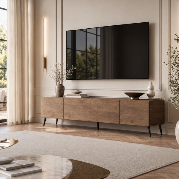 TV STOLÍK ELEGANTE 3 ORECH + ČIERNE NOŽIČKY 200 cm