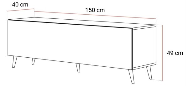 TV STOLÍK ELEGANTE 3 ORECH + ČIERNE NOŽIČKY 150 cm