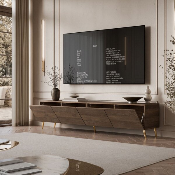 TV STOLÍK ELEGANTE 3 ORECH + ZLATÉ NOŽIČKY 200 cm