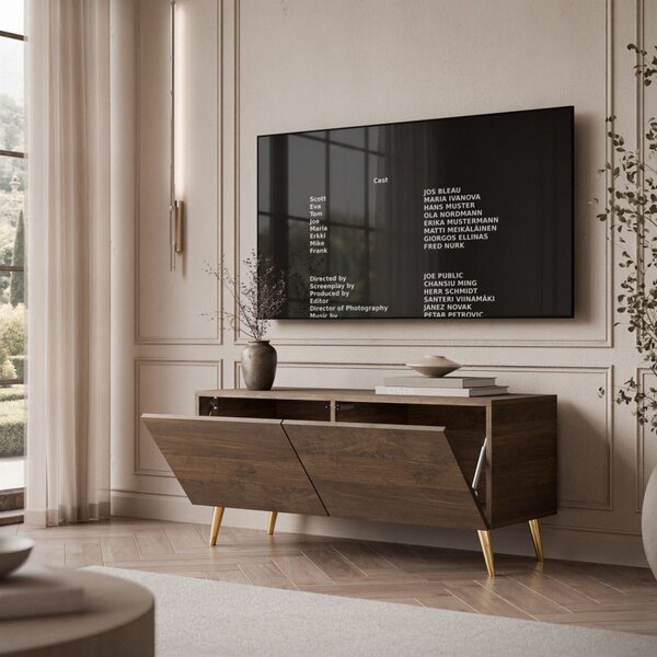 TV STOLÍK ELEGANTE 3 ORECH + ZLATÉ NOŽIČKY 100 cm