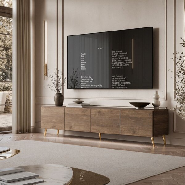 TV STOLÍK ELEGANTE 3 ORECH + ZLATÉ NOŽIČKY 200 cm