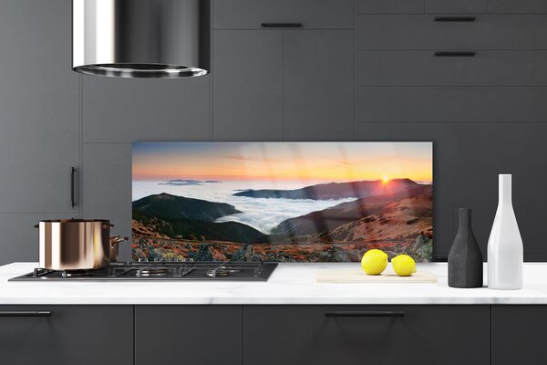 Sklenený obklad Do kuchyne Hory mraky slnko krajina 125x50 cm