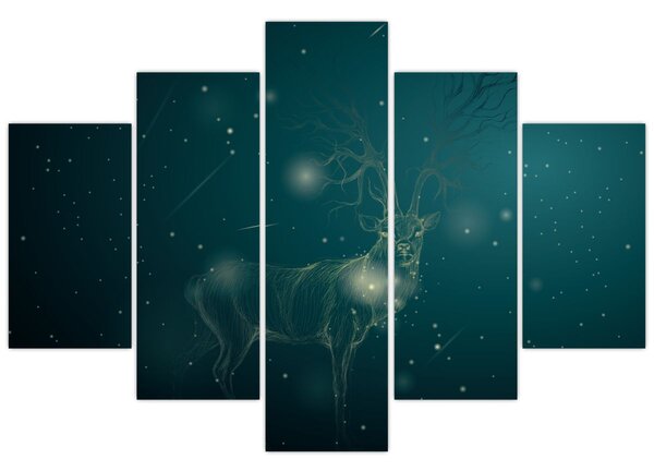 Obraz - Magický jeleň v noci (150x105 cm)
