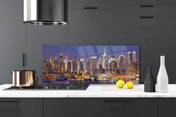 Sklenený obklad Do kuchyne Měesto domy mrakodrapy 125x50 cm