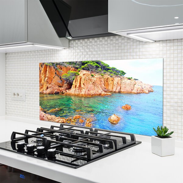 Sklenený obklad Do kuchyne Skaly more príroda 120x60 cm