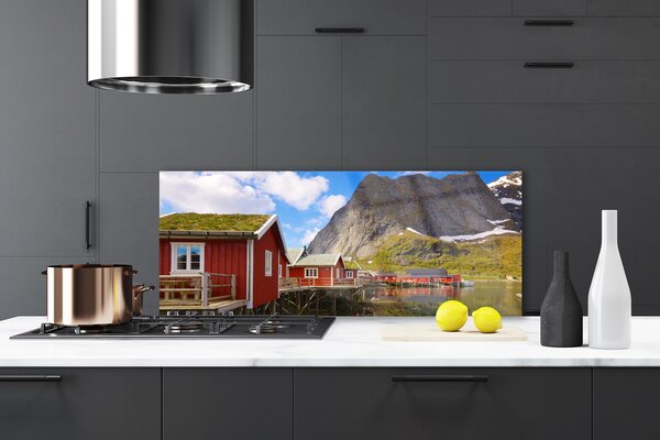 Sklenený obklad Do kuchyne Domy jazero hory príroda 125x50 cm
