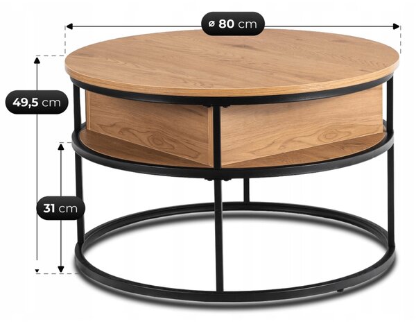 JAKS Konferenčný stolík okrúhly 80 cm dub s úložným priestorom Astur