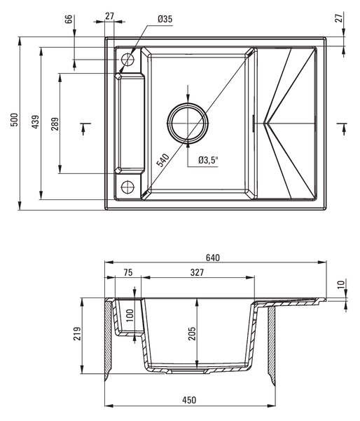 Deante Magnetic, granitový drez na dosku 640x500x219 mm Z/KO, 3,5" + priestorovo úsporný sifón, 1-komorový, grafitová metalíza, ZRM_G11A