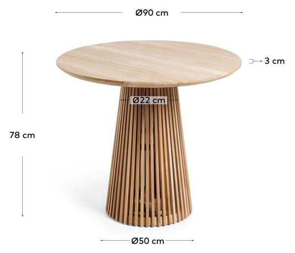 Okrúhly jedálenský stôl z tíkového dreva v prírodnej farbe ø 90 cm Jeanette – Kave Home