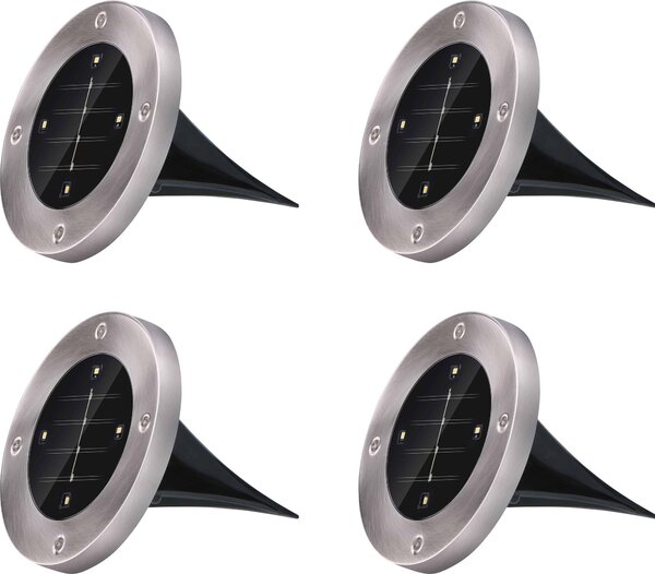 Grundig solárne lampy pre exteriér Sada 4 zemných svietidiel - Vonkajšie svietidlo LED - Vonkajšie osvetlenie ciest na solárnu energiu - Nerezová oceľ - Studená biela
