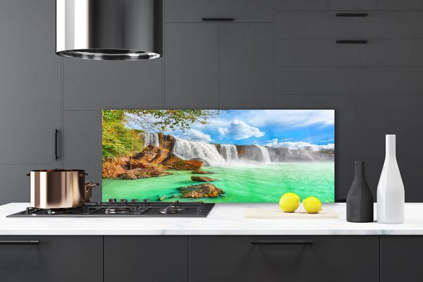 Sklenený obklad Do kuchyne Vodopád jazero príroda 125x50 cm