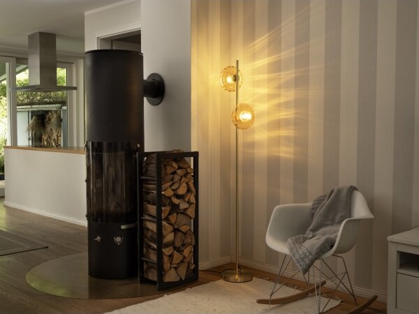 Osram - Stojacia lampa GOLD GLASS 2xE14/12W/230V zlatá/dymová béžová