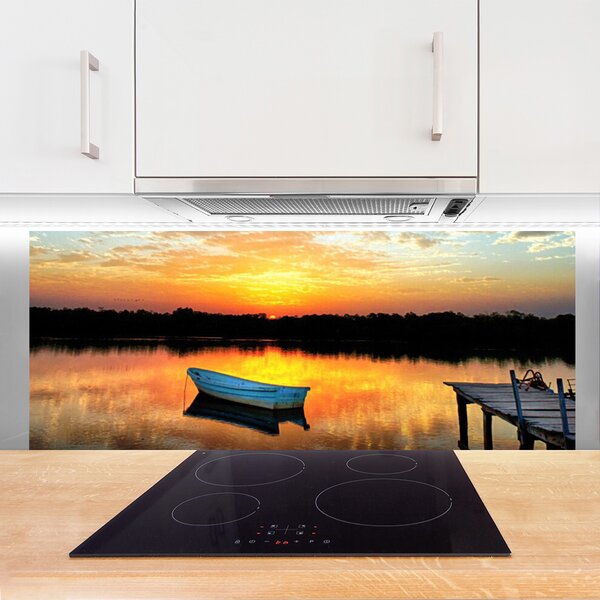 Sklenený obklad Do kuchyne Loďka most jazero príroda 125x50 cm