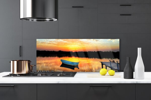Sklenený obklad Do kuchyne Loďka most jazero príroda 125x50 cm