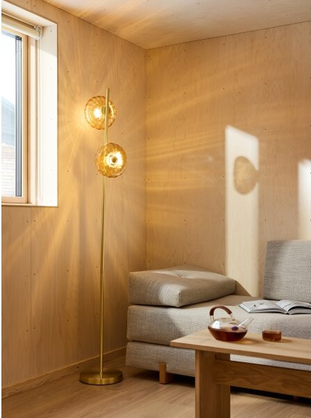 Osram - Stojacia lampa GOLD GLASS 2xE14/12W/230V zlatá/dymová béžová
