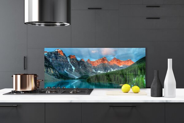 Sklenený obklad Do kuchyne Hora les jazero príroda 125x50 cm
