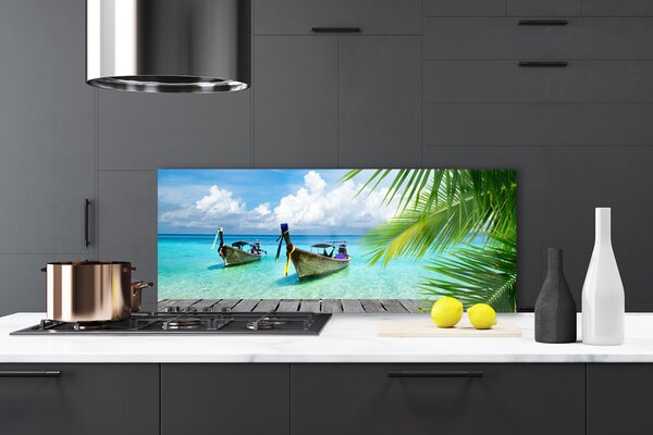 Sklenený obklad Do kuchyne Loďky more príroda 125x50 cm
