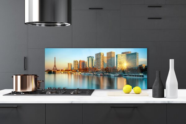 Sklenený obklad Do kuchyne Mesto more domy paríž 125x50 cm