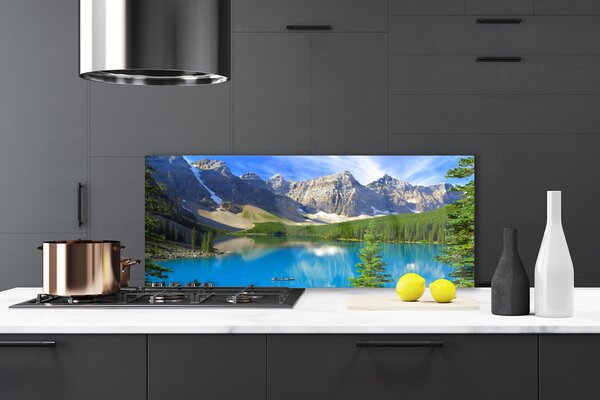 Sklenený obklad Do kuchyne Jazero hora les príroda 125x50 cm