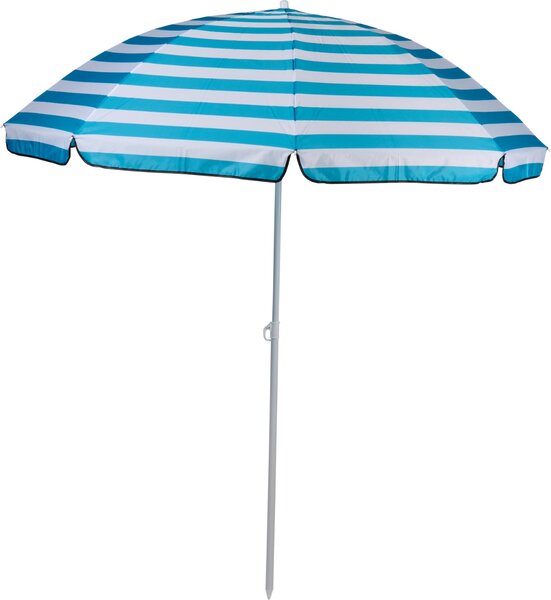 Slnečník Camp Active ⌀170 x 200 cm - na terasu, balkón a pláž - plážový slnečník so špajdľou - modrý/biely pruhovaný