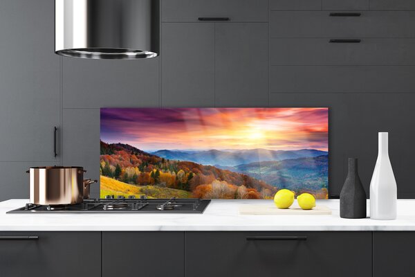 Sklenený obklad Do kuchyne Hora les slnko krajina 125x50 cm