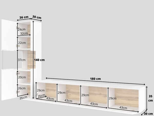 NovýNábytok.sk Obývacia stena Avernic Typ 09 (biela + dub wotan). Akcia -16%. Vlastná spoľahlivá doprava až k Vám domov. 1042049