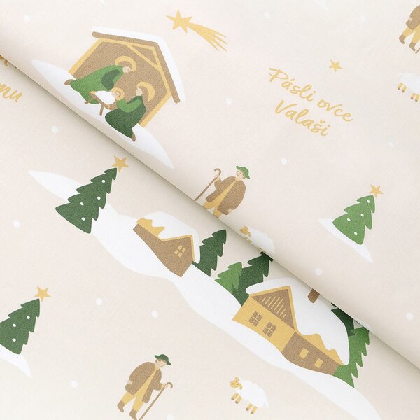 Goldea vianočné bavlnené plátno - pásli ovce valaši 160 cm