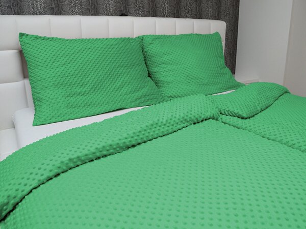 Biante Hrejivé posteľné obliečky Minky TOP 3D bodky MKP-054 Sýto zelené Jednolôžko 140x200 a 70x90 cm