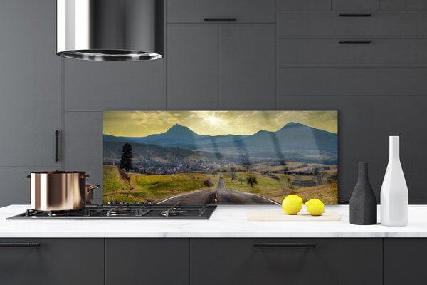Sklenený obklad Do kuchyne Cesta hora krajina 125x50 cm