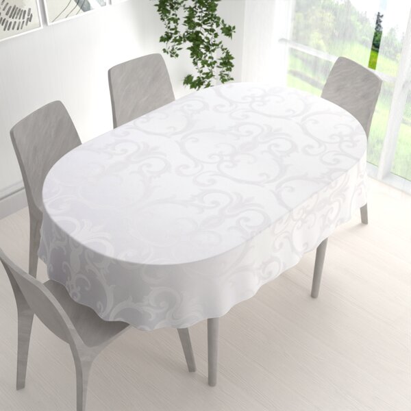 Biante Dekoračný oválny obrus Monako PM-125 Veľký zámocký vzor biely 60x100 cm
