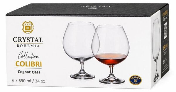 Crystal Bohemia poháre na koňak Colibri 690 ml 6 ks