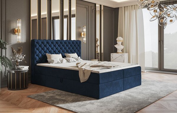 Boxspringová manželská posteľ BRUNA 1 - 140x200, tmavo modrá