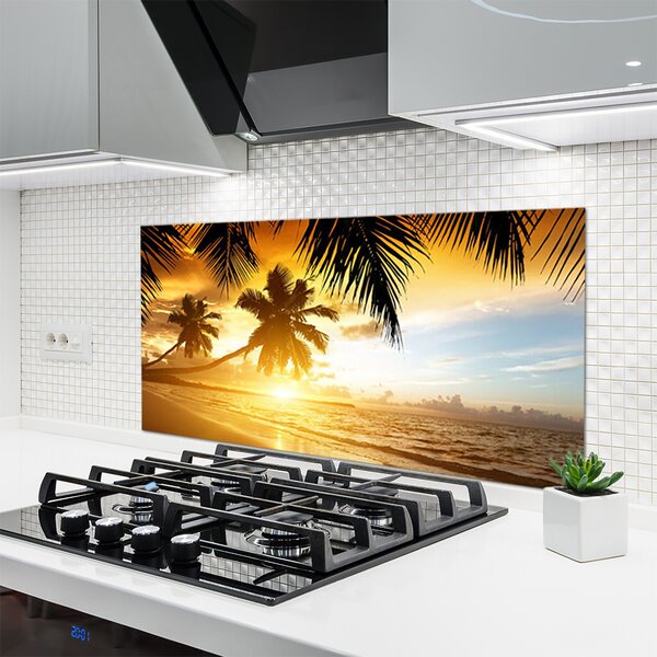 Sklenený obklad Do kuchyne Pláž palma more krajina 120x60 cm