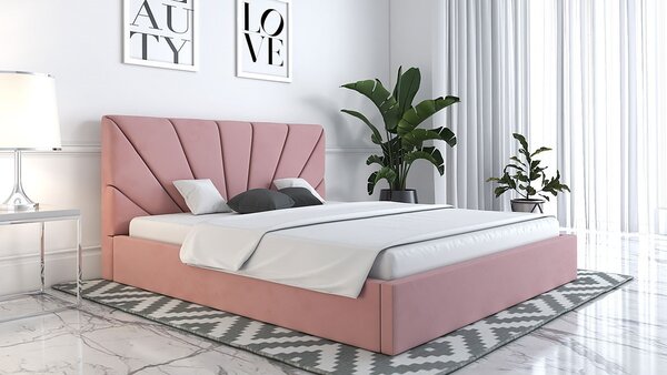 Čalúnená manželská posteľ GITEL - 160x200, ružová