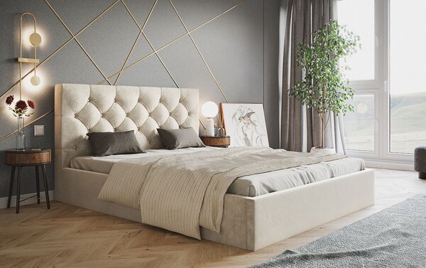 Čalúnená manželská posteľ HANELE - 140x200, svetlo béžová