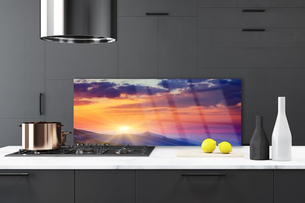 Sklenený obklad Do kuchyne Slnko hory príroda 125x50 cm