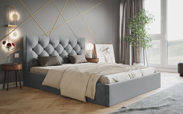 Čalúnená manželská posteľ HANELE - 140x200, svetlo šedá