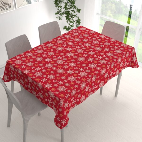 Biante Bavlnený obdĺžnikový obrus Sandra SA-702 Vianočné vločky na červenom 50x100 cm